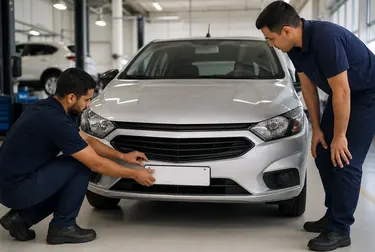 Profissional ajudando no primeiro emplacamento de um veículo em Belém.